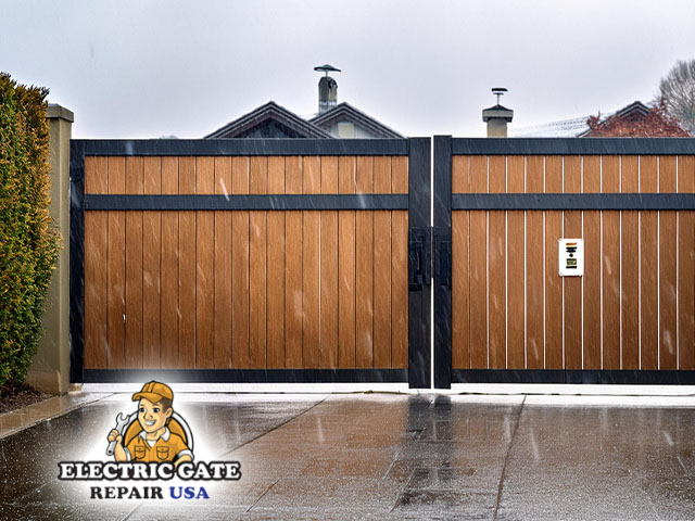 maintenance of gate outside of home depicting seasons and weather conditions