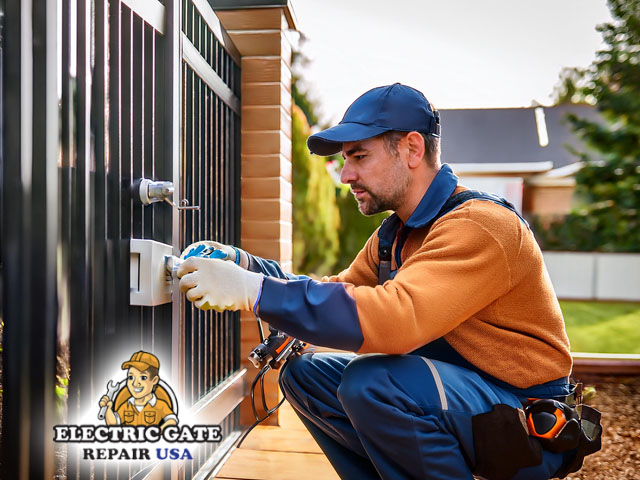 electric gate repairs technician performing electric residential gate repairs